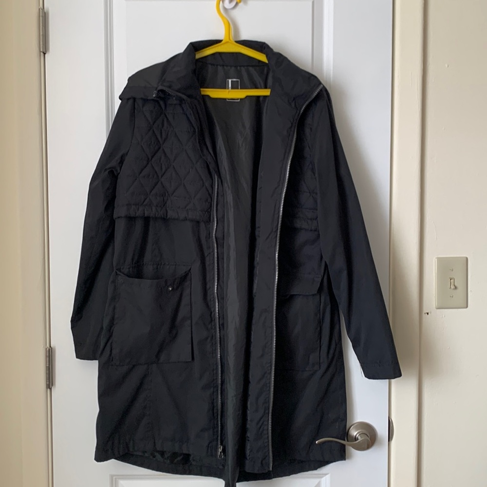Textured Black Hooded Coat